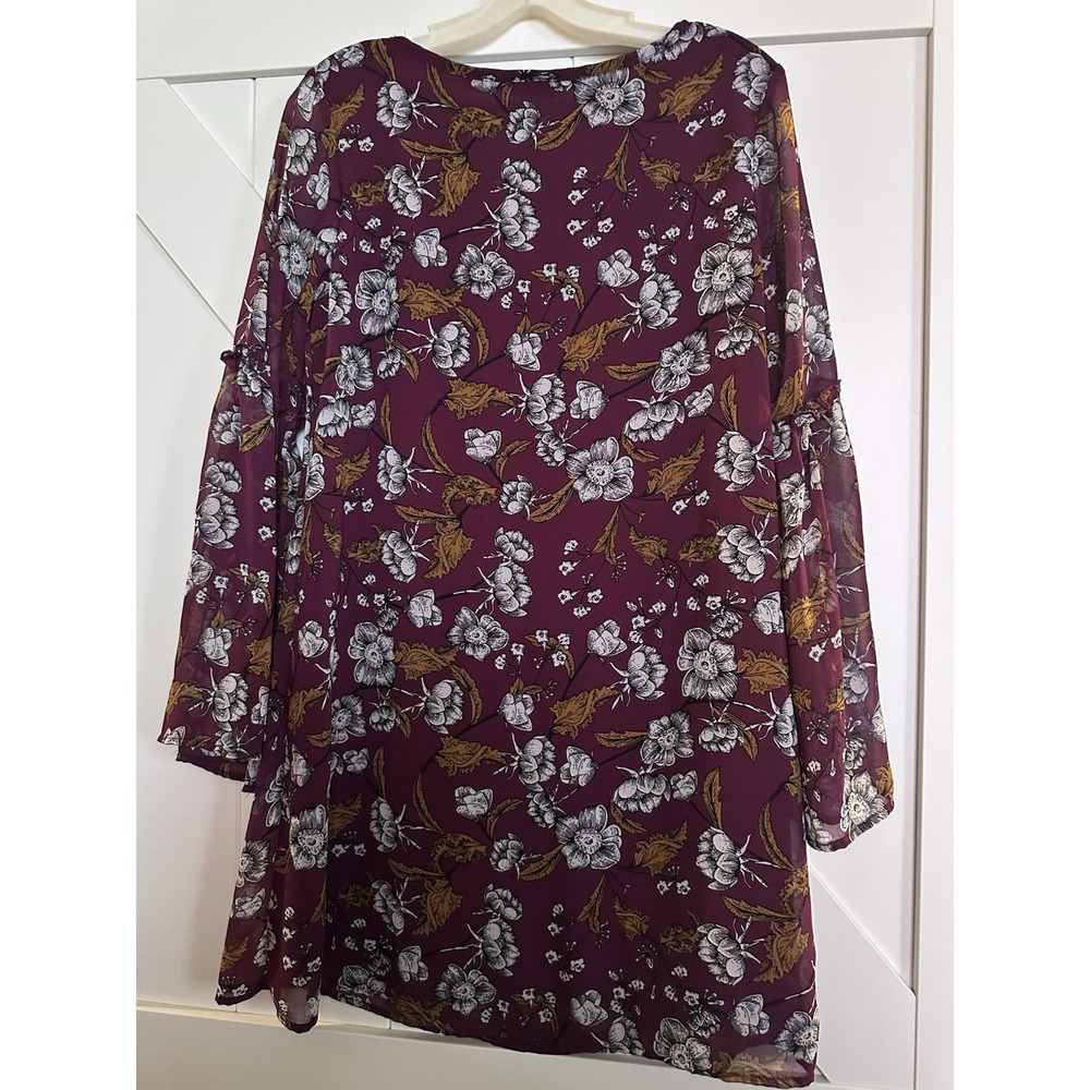 Xhilaration Boho Women's Sz M Burgundy Floral Print Keyhole Front Slipover Dress - Picture 3 of 6